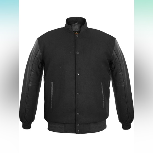 Men's Varsity Jacket Genuine Leather Sleeve and Wool Blend Letterman jacket - Picture 2 of 5